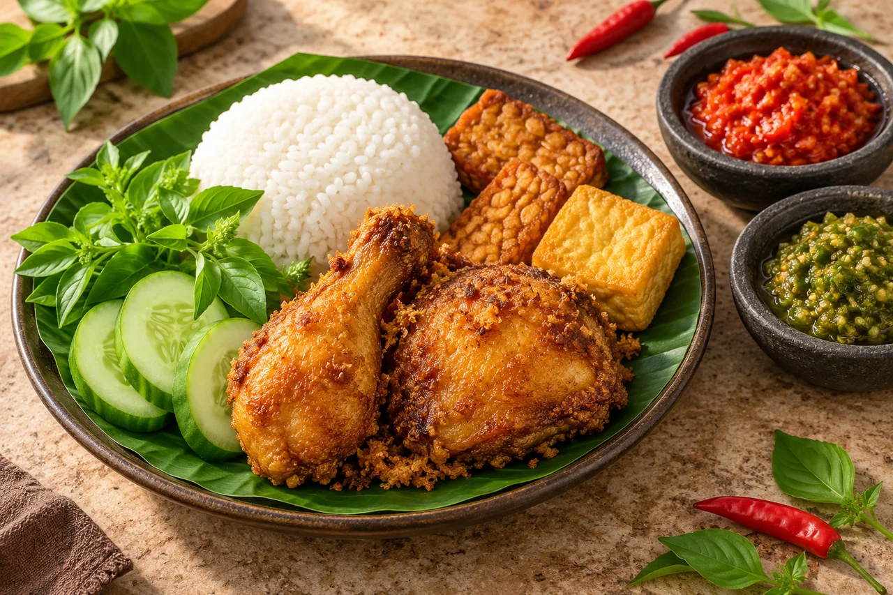 Ilustrasi nasi ayam dengan sambal